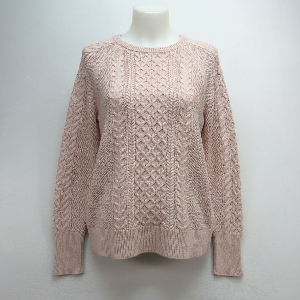 Gap Cable Knit Crewneck Sweater Dull Rose Pink Cotton Pullover Womens XL